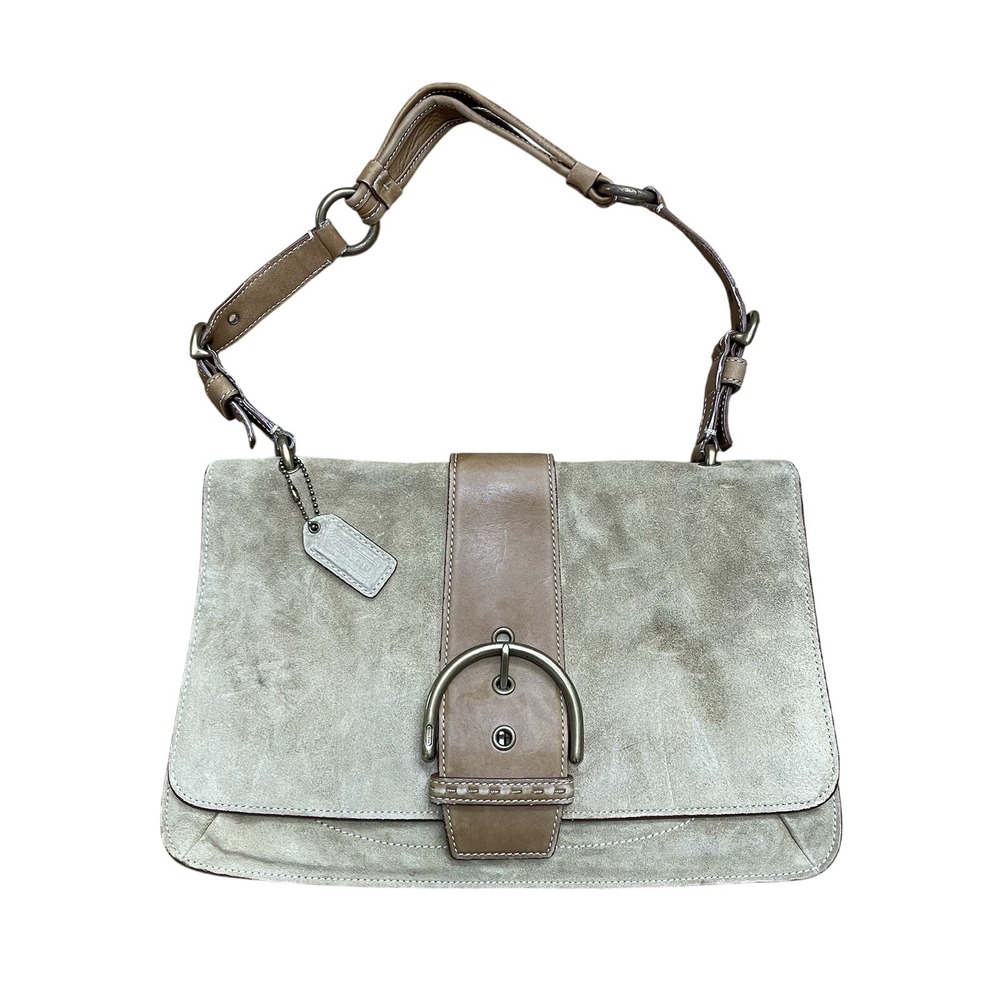 VTG Y2K Coach Soho Tan Suede And Leather Flap Buckle Shoulder Purse‎ 9664